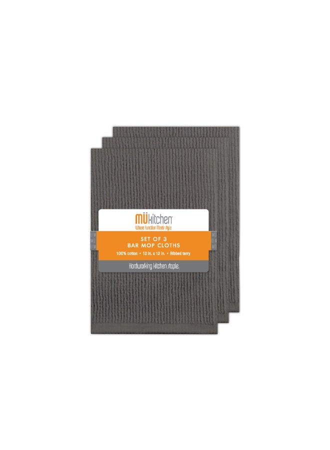 Mukitchen 3-Piece Ribbed Terry Bar Mop Cloths Slate Grey 12 x 12 Inch 6610-1817 - Image 2